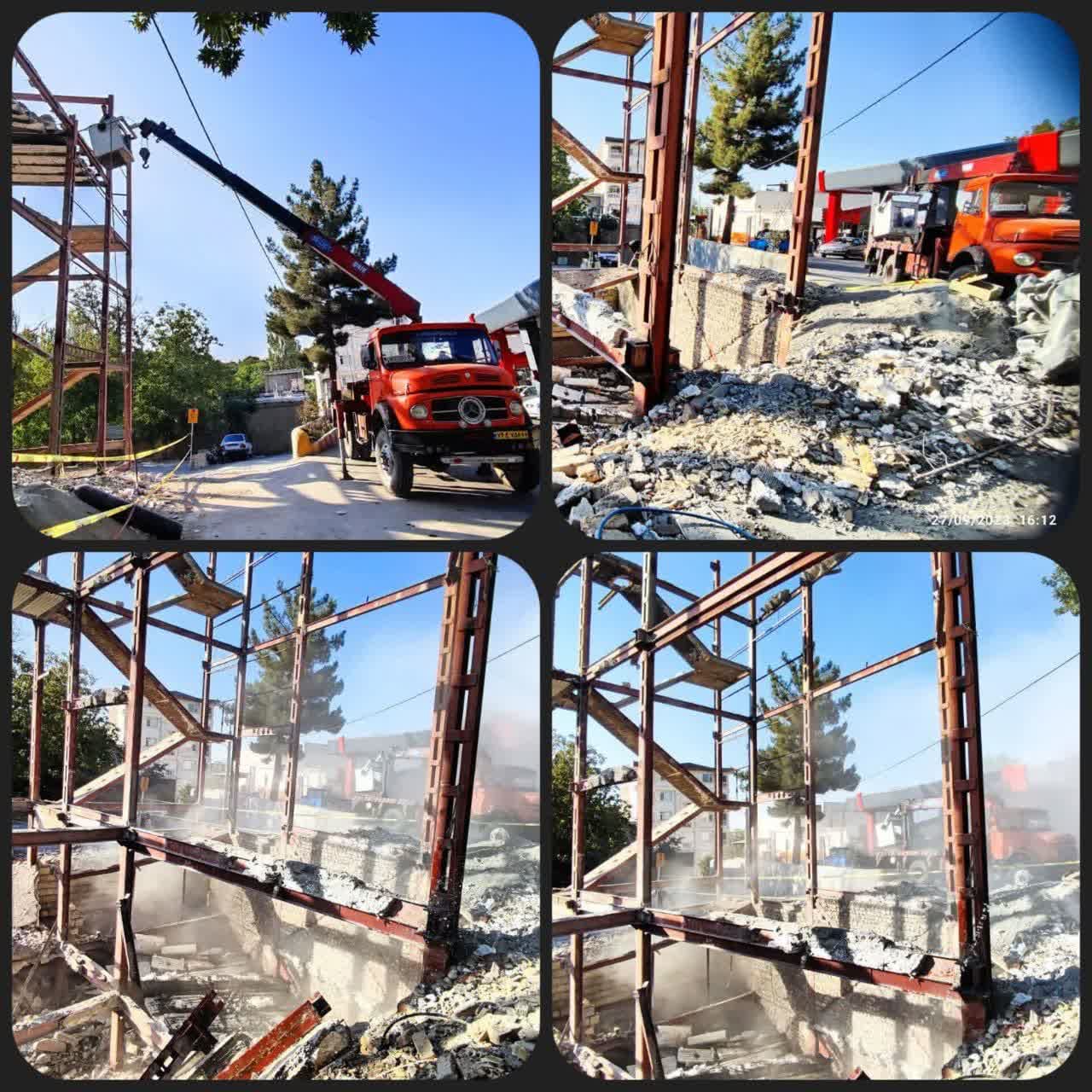 رفع خطر و تخریب ساختمان واقع در جنب پمپ بنزین توسط  واحد خدمات شهری شهرداری خوانسار
